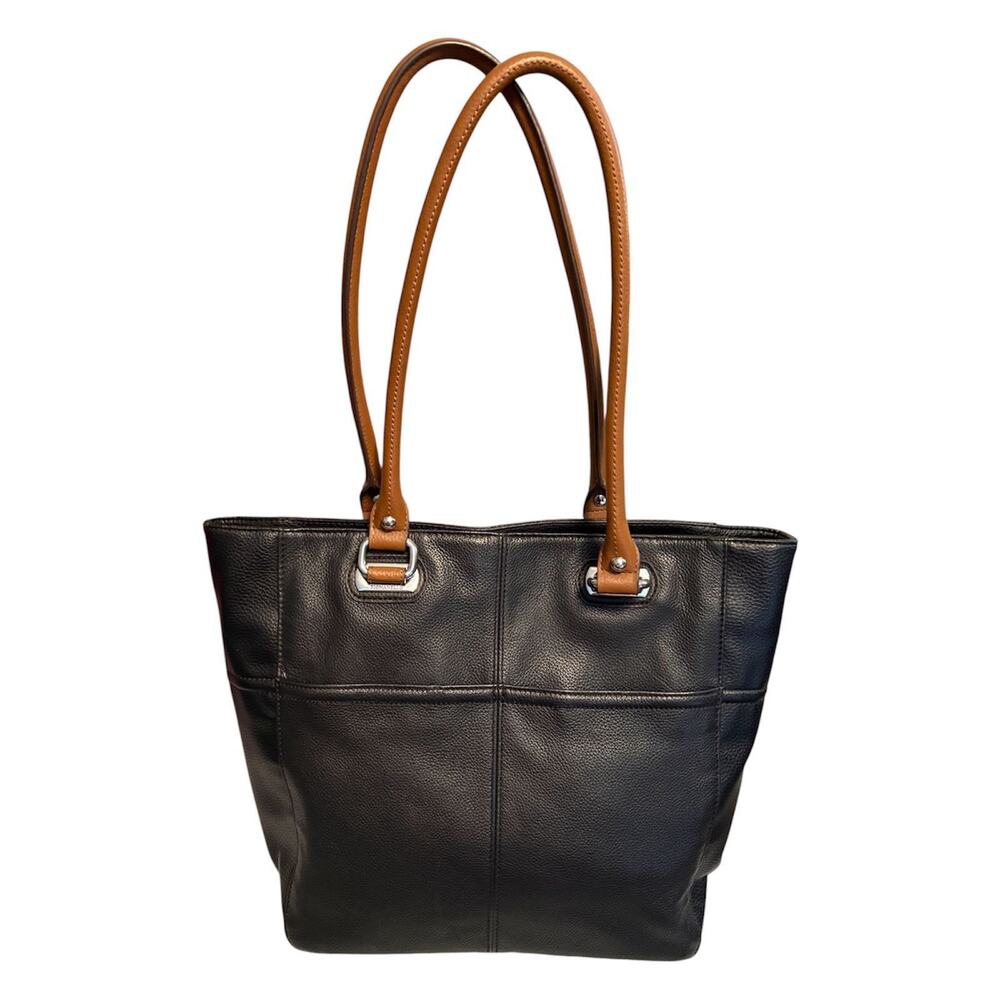 Tignanello Black And Brown Pebbled Leather Tote Bag